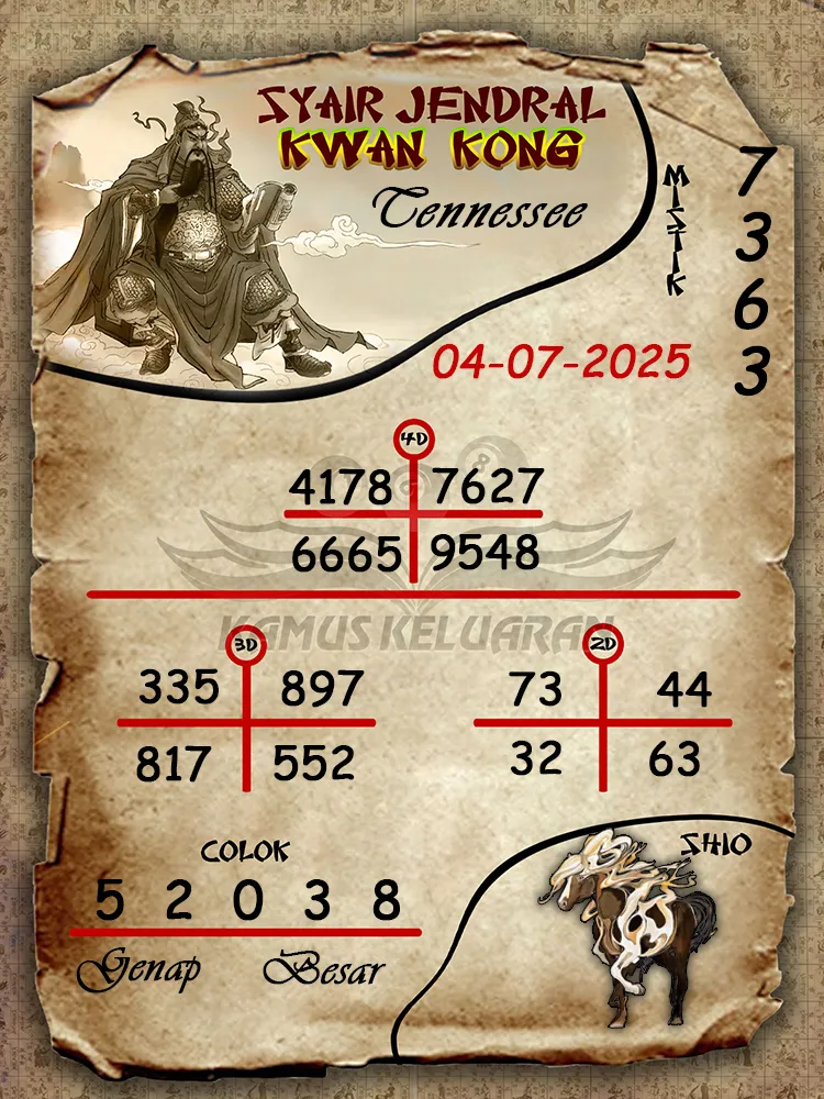 syair jendral kwan kong Tennessee 04 07 2025