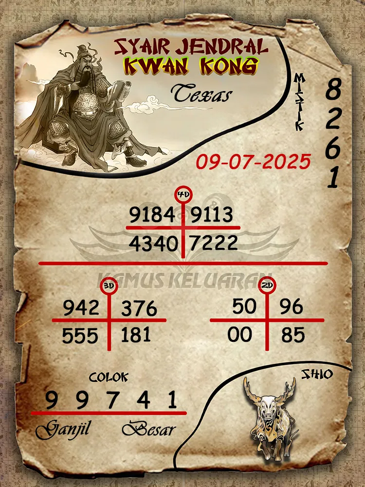 syair jendral kwan kong Texas 09 07 2025