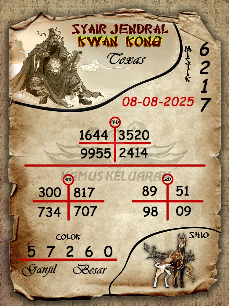 syair jendral kwan kong Texas 08 08 2025