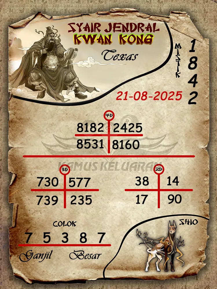syair jendral kwan kong Texas 21 08 2025