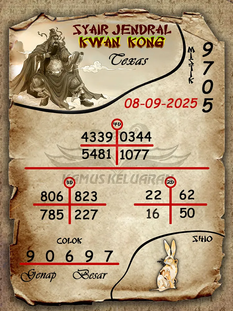 syair jendral kwan kong Texas 08 09 2025
