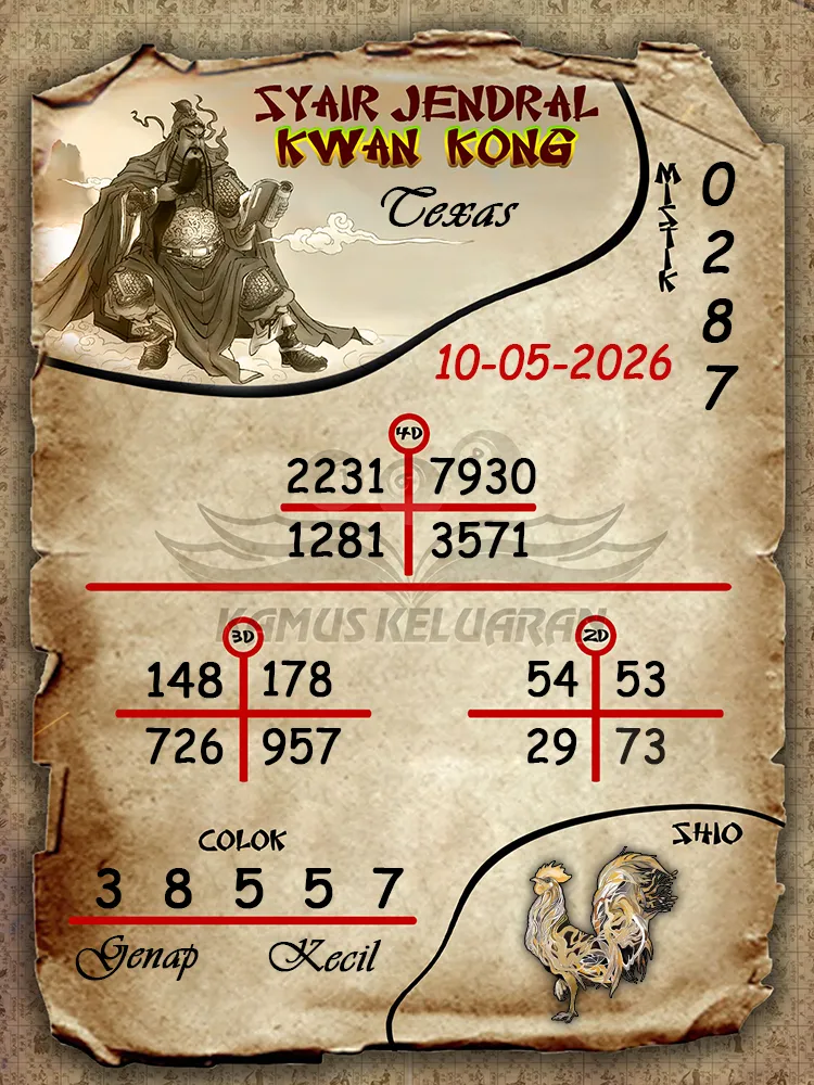 Syair Jendral Kwan Kong Texas 10 05 2026