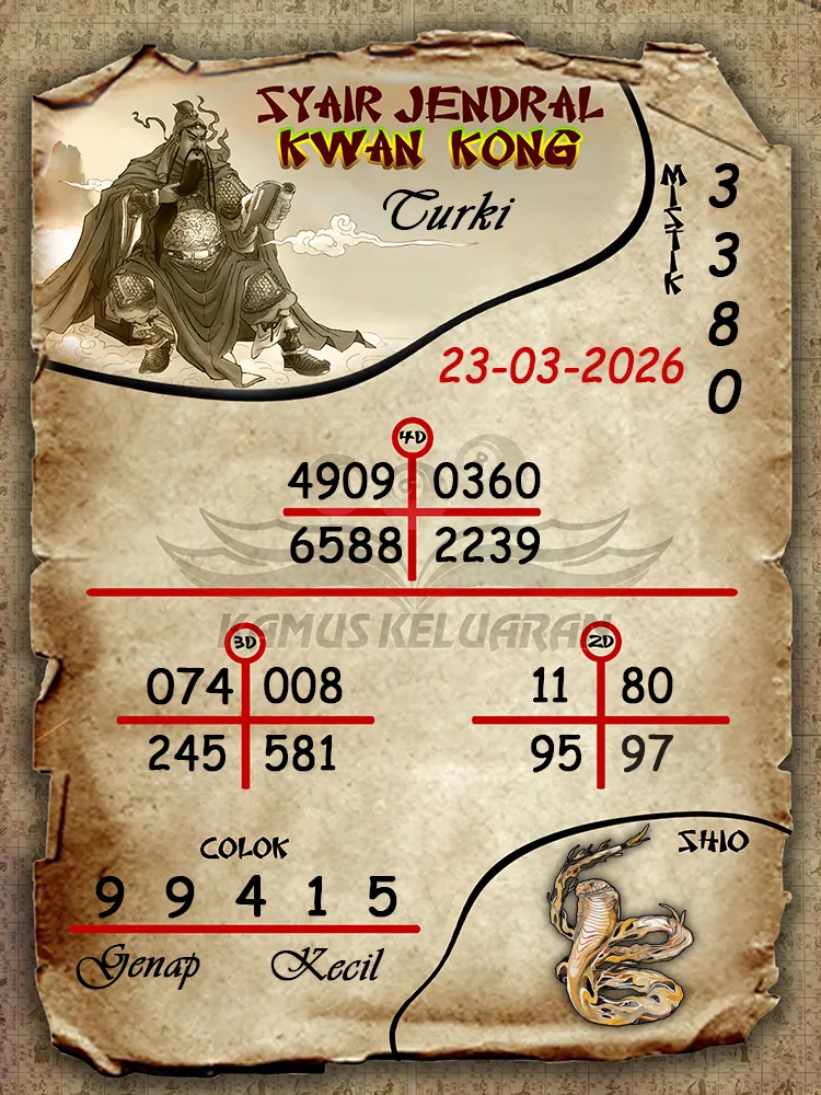 Syair Jendral Kwan Kong Turki 23 03 2026