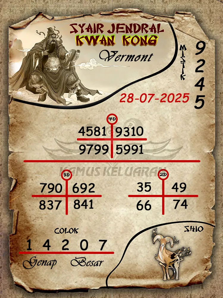 syair jendral kwan kong Vermont 28 07 2025