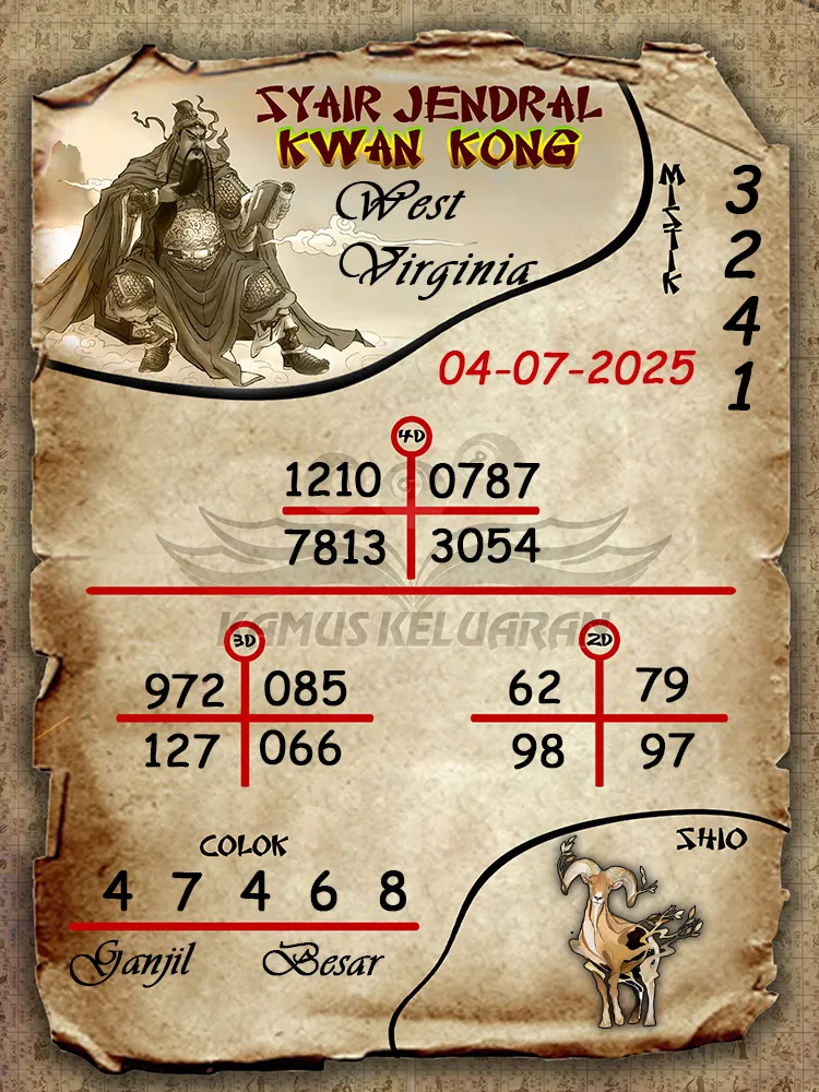 syair jendral kwan kong West Virginia 04 07 2025