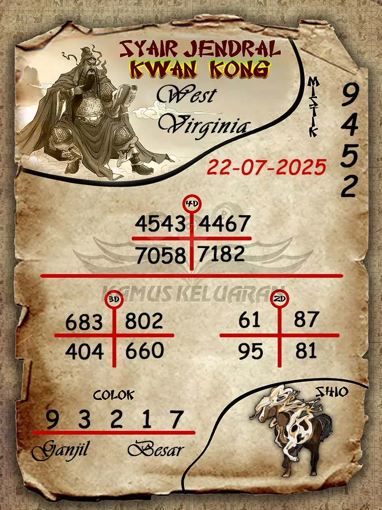 syair jendral kwan kong West Virginia 22 07 2025