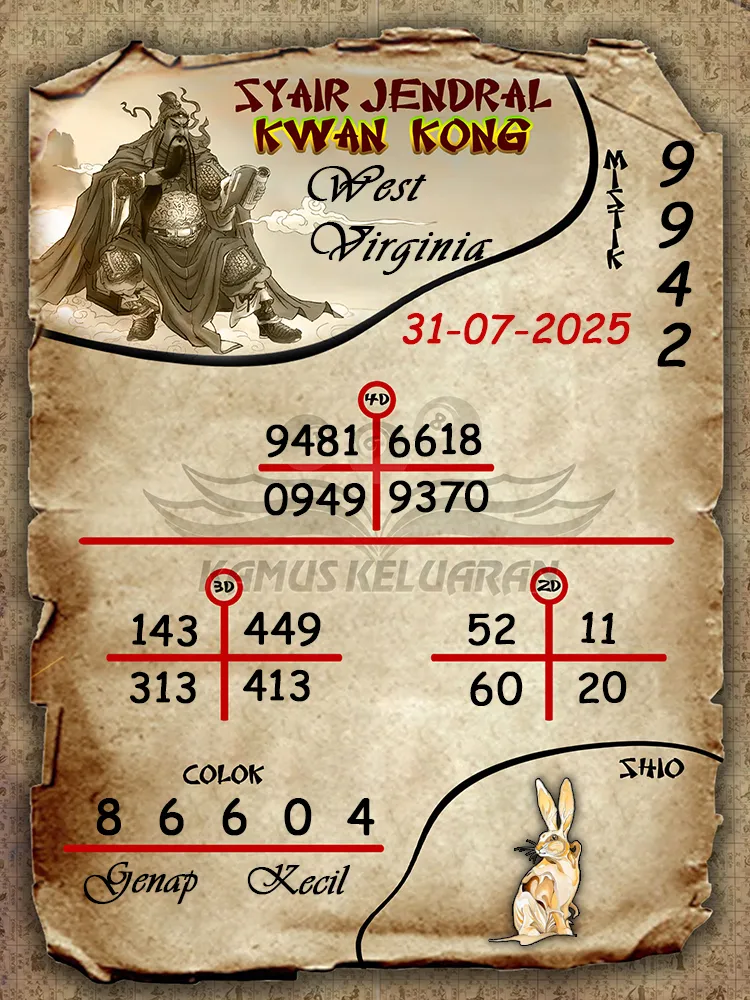 syair jendral kwan kong West Virginia 31 07 2025
