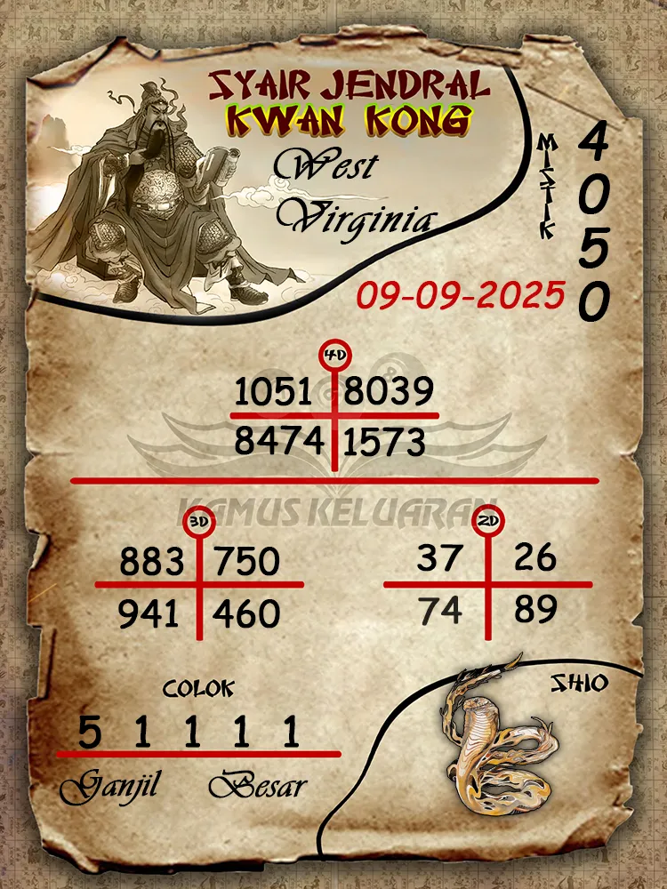 syair jendral kwan kong West Virginia 09 09 2025