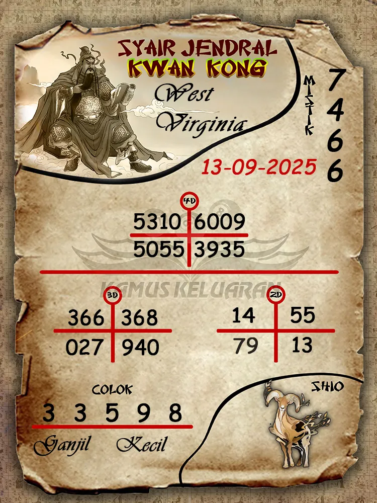 syair jendral kwan kong West Virginia 13 09 2025