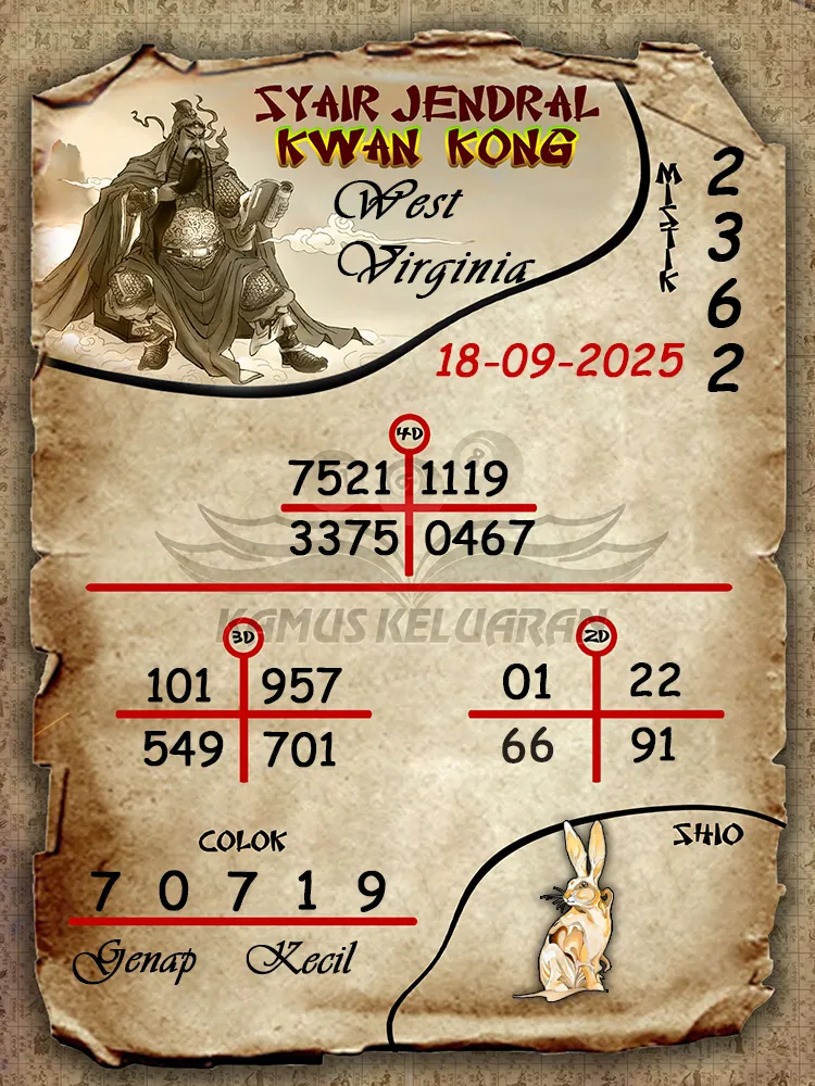 syair jendral kwan kong West Virginia 18 09 2025