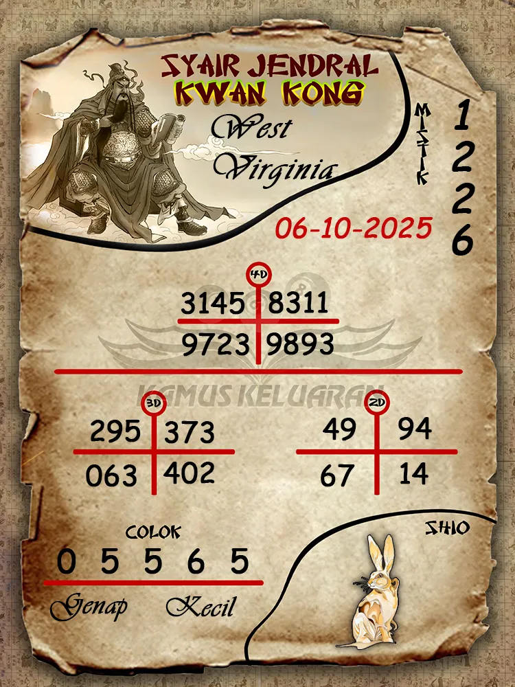 Syair jendral kwan kong West Virginia 06 10 2025